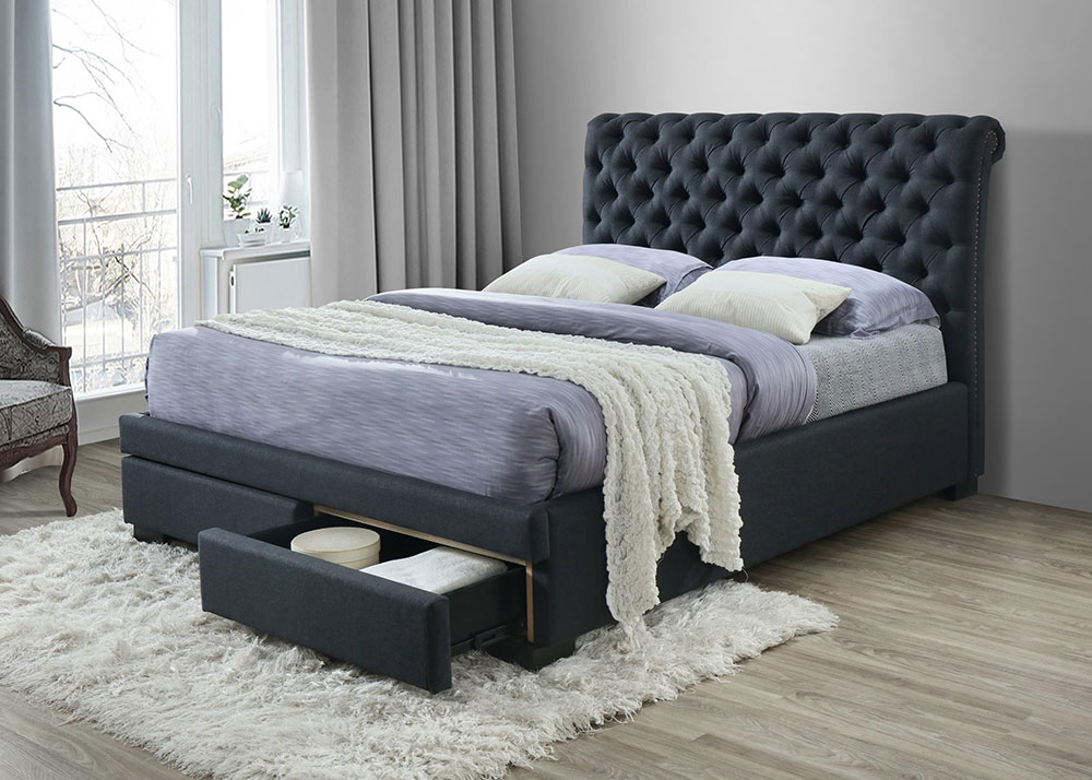 Crystal 2 Drawers Fabric Bed Frame