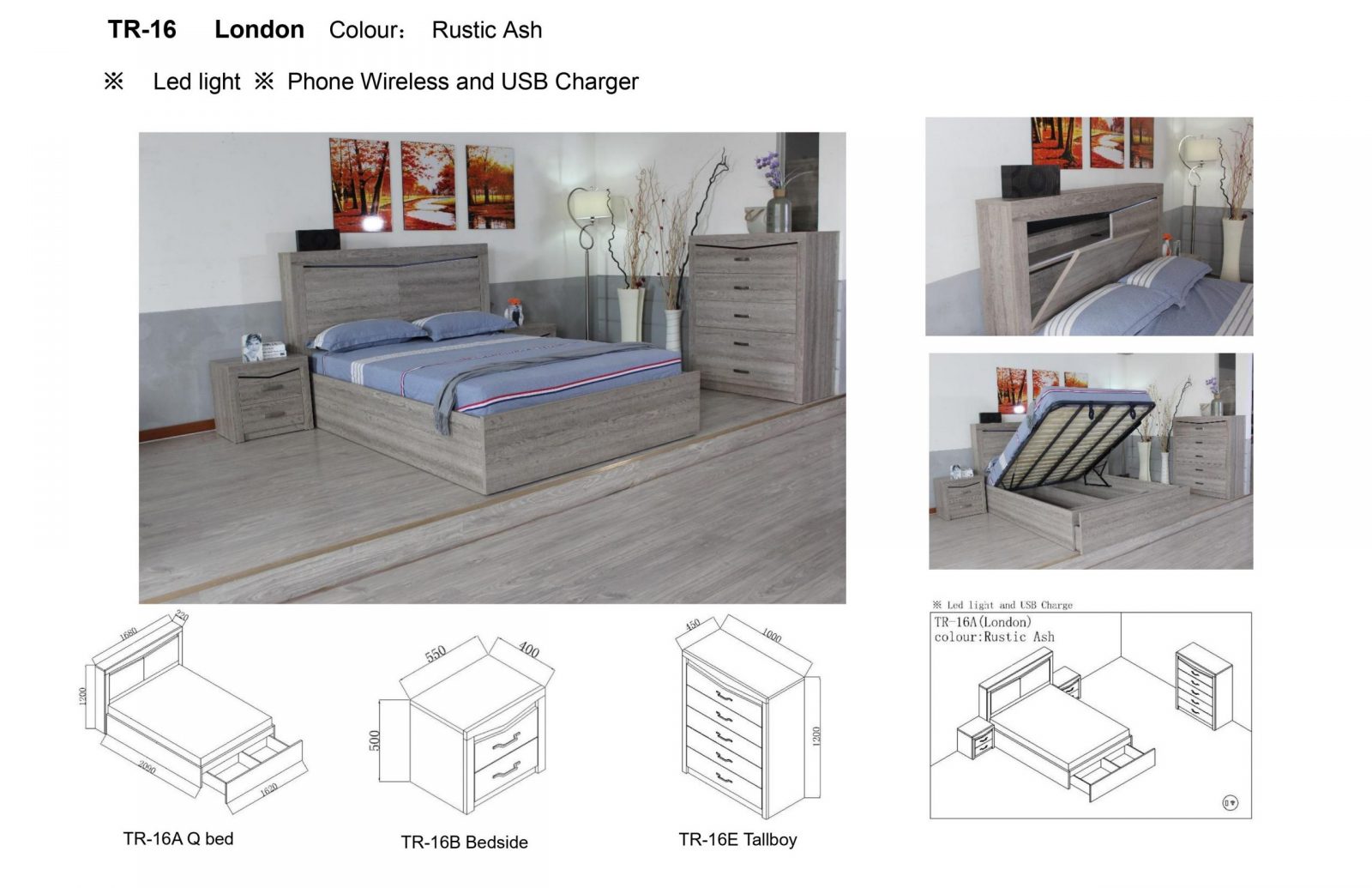 London Gas Lift Storage Bed Frame